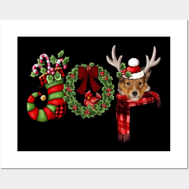 Christmas Joy Dwarf Stocking Reindeer Shetland Sheepdog Wall Art by Marcelo Nimtz